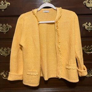 Annalisa Bucci Women's yellow Cashmere fringe tweed open jacket Italy size L